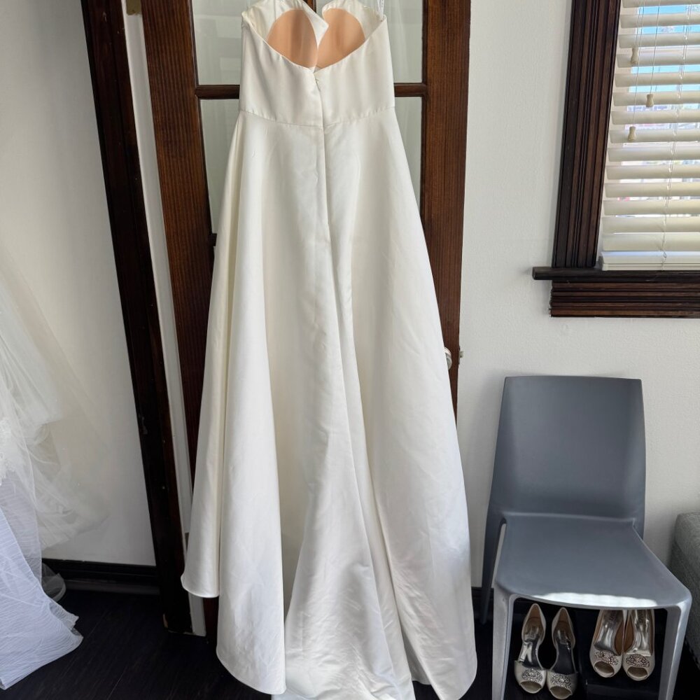 Wtoo White Satin Strapless A-Line Wedding Dress with Front Slit - Picture 9 of 11